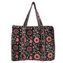 Black And Pink Flower Cotton Quilted Shoulder Bag With Zip, thumbnail 1 of 6