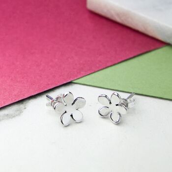 Flower Blossom Rose Gold Stud Plated Silver Earrings, 4 of 5