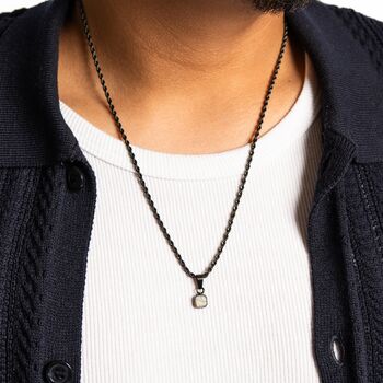 Silver Mini Moss Agate Gemstone Pendant Necklace For Men, 11 of 11