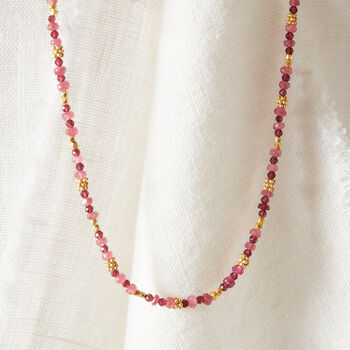 Ruby Garnet Gold And Silver Beaded Skinny Necklace, 2 of 9