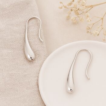 Recycled Sterling Silver Molten Teardrop Earrings – 25mm, 3 of 6