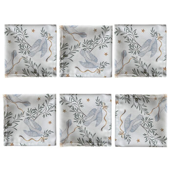 Luxury Heavy Linen Feel Napkin Sets Christmas Doves Of Peace, 5 of 5