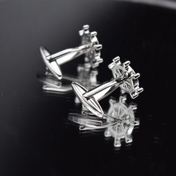 Ship Wheel Silver Cufflinks Gift For Sailors 316 L Stainless Steel, 4 of 6