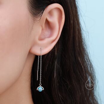 Sterling Silver Blue Opal Planet Threader Earrings, 2 of 11