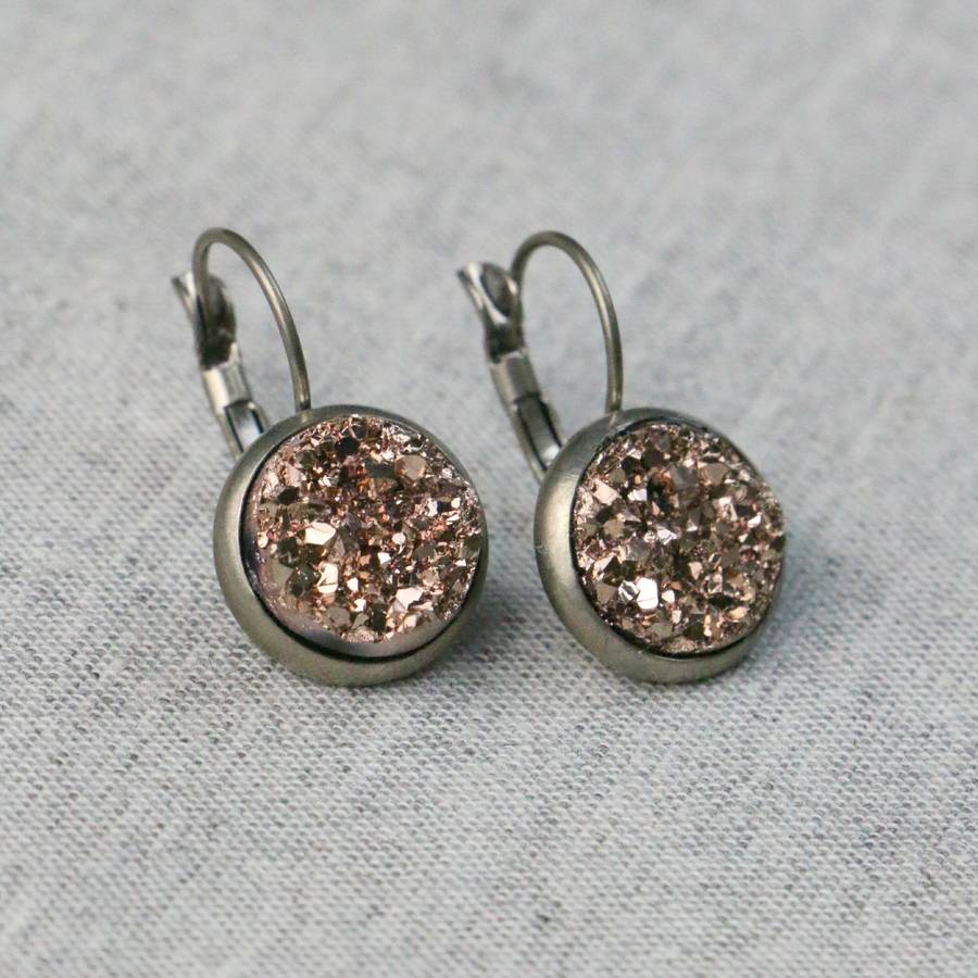 glittering druzy drop earrings by little nell | notonthehighstreet.com
