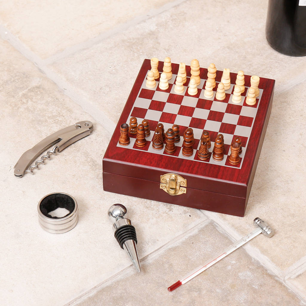 Personalised Chess Box With Wine Accessories By Dibor