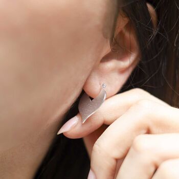 Sterling Silver Love Leaf Drop Earrings, 2 of 7