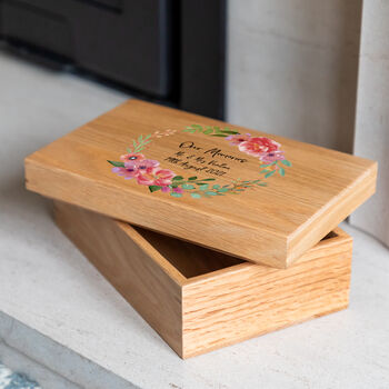 Personalised Our Memories Pink Flowers Oak Keepsake Box, 2 of 3