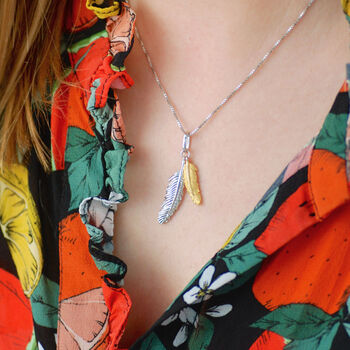 Curved Silver And Gold Double Feather Pendant, 2 of 9