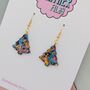 Small Dark Blue, Gold And Pink Glitter Christmas Tree Earrings, thumbnail 3 of 4