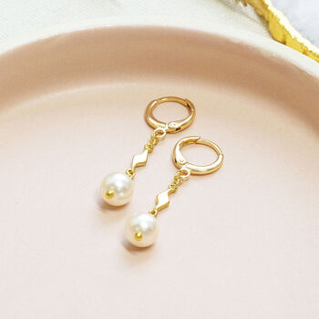 Pearl Drop Earrings With Lightning Bolt Detail, 3 of 8