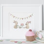 Personalised Girls Bunny Tea For Two Nursery Print, thumbnail 1 of 8