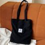 Black Corduroy Tote Shoulder Bag, Lightweight School Bag, thumbnail 1 of 11