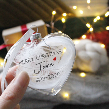 Merry Christmas In Memory Feather Christmas Bauble, 9 of 9