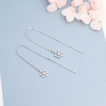 Sterling Silver Snowflake Threader Earrings, 5 of 12