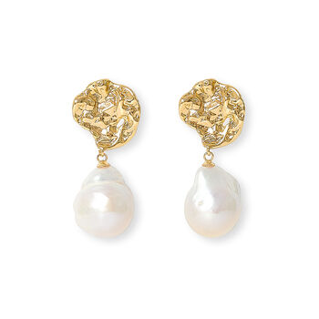 Decus Molten Stud Earrings With Large Baroque Cultured Freshwater Pearl Drops, 2 of 3
