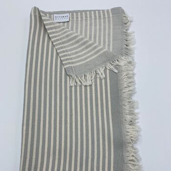Symi Striped Peshtemal Towel Oyster Grey, 6 of 10