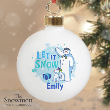 Personalised The Snowman And The Snowdog Blue Bauble, 2 of 4