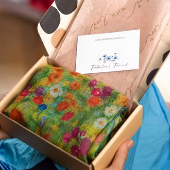 Colourful Wildflower Meadow Scarf Gift For Her — Personalised Gift Card And Gift Box Option, 2 of 12