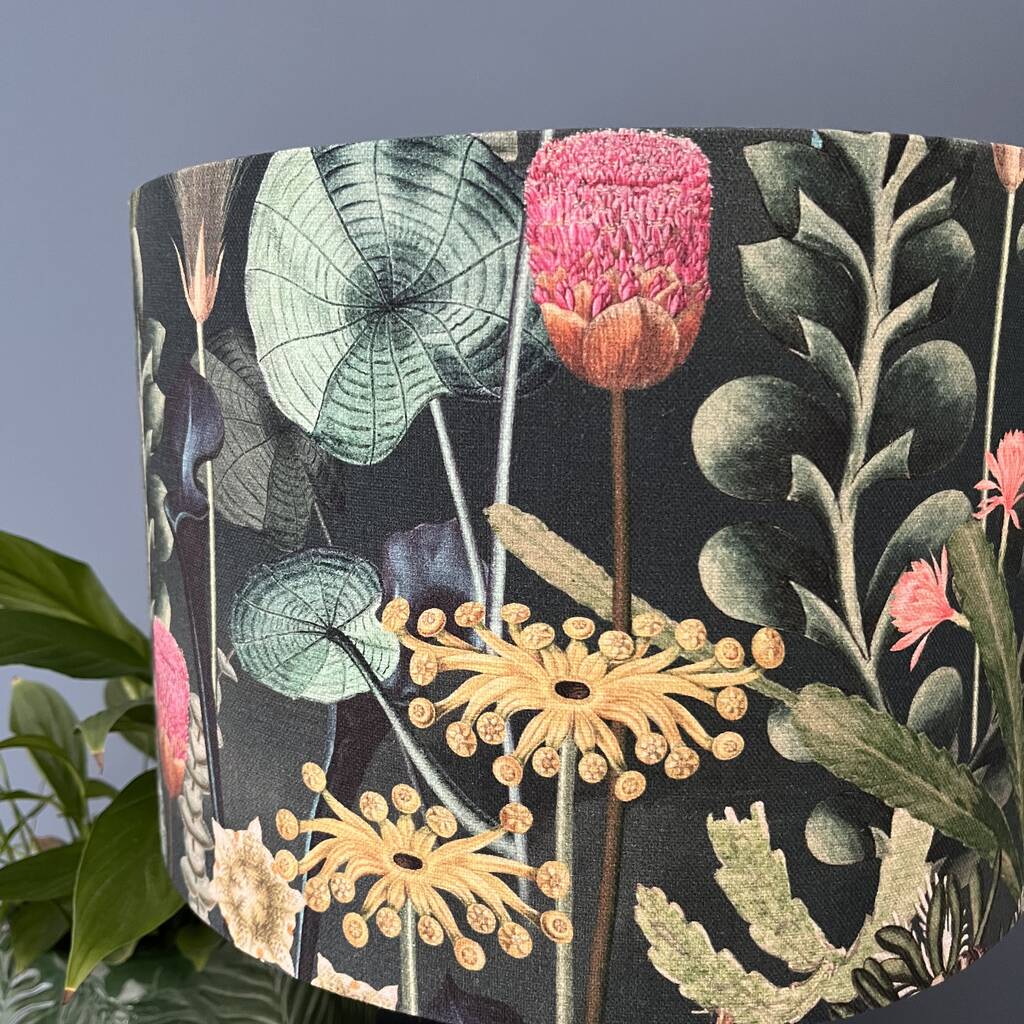 Hester Forest Green Floral Drum Lampshades By Eve Scott Lighting