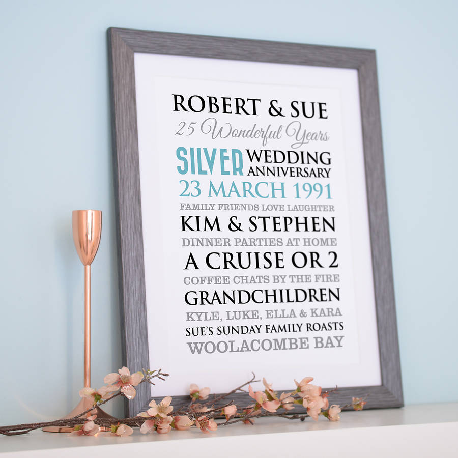 Personalised Silver Wedding Anniversary Art By A Type Of Design