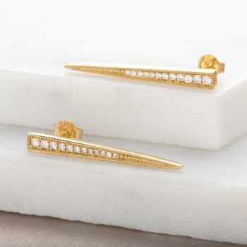 Gold Plated Sparkling Spike Stud Earrings, 2 of 3