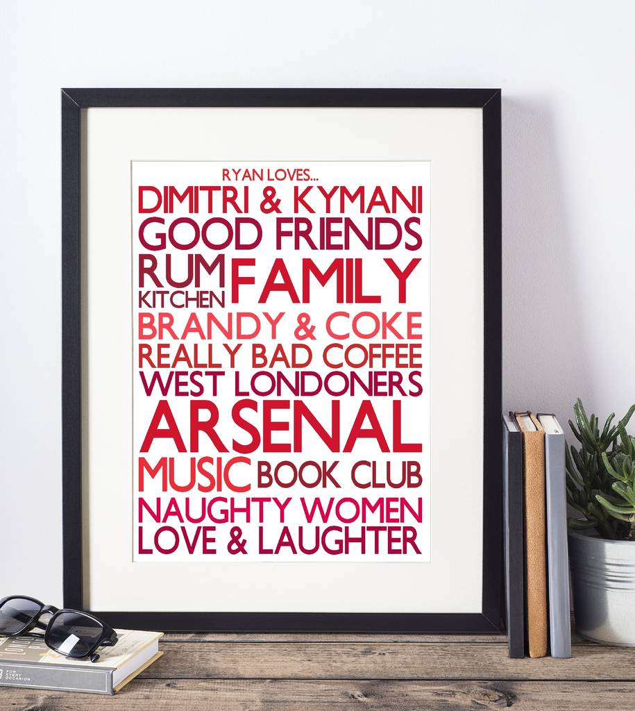 Personalised 'Favourite Things' Framed Print By Rael & Pappie