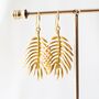 Gold Plated Palm Leaf Earrings, thumbnail 1 of 9