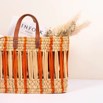 Decorative Reed Storage Basket, Orange Stripe, 7 of 9