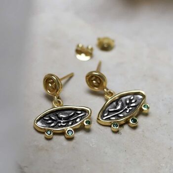Gold Plated Sterling Silver Hieroglyphics Earrings, 3 of 11