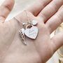 Handwriting Memorial Necklace, Large Heart, Wing, thumbnail 1 of 5