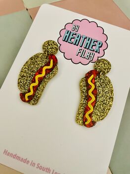 Hot Dog Glitter Resin Earrings, 3 of 5