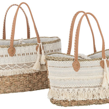 Natural Jute And Lace Beach Bag With Tassels, 4 of 5