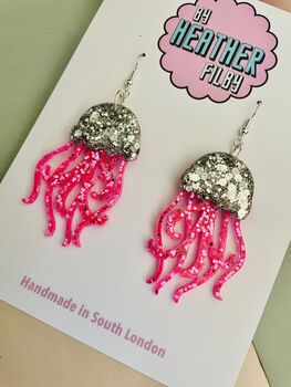 Jellyfish Glitter Resin Earrings / Fun Statement Earrings / Gift For Under The Sea And Ocean Lovers, 5 of 12