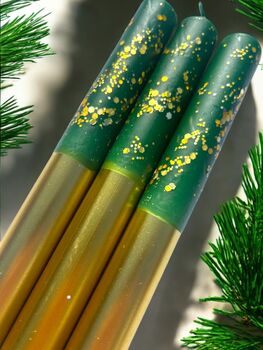 Green And Gold Glitter Christmas Candles 'Christmas Tree Farm', 4 of 4