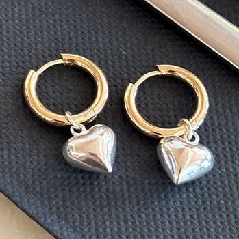 Aubrey Puffy Heart Mixed Metal Small Hoop Earrings, 4 of 5
