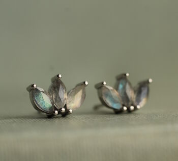 Labradorite Lotus Stud Earrings, 3 of 6