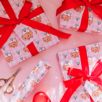 Gingham Christmas Pudding Cat Wrapping Paper Set, 2 of 3