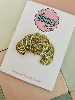 Croissant Glitter Resin Large Hair Clip / Pastry Baker Gift For Her / Novelty Food Statement Hair Slide / French Bakery Barrette, 4 of 6