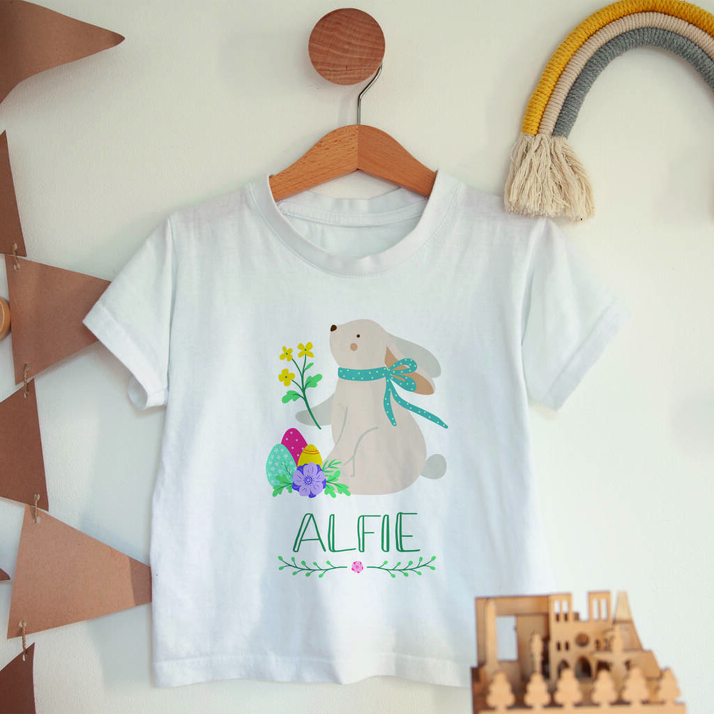 Personalised Bunny Design Kids Easter T Shirt With Name, 1 of 6