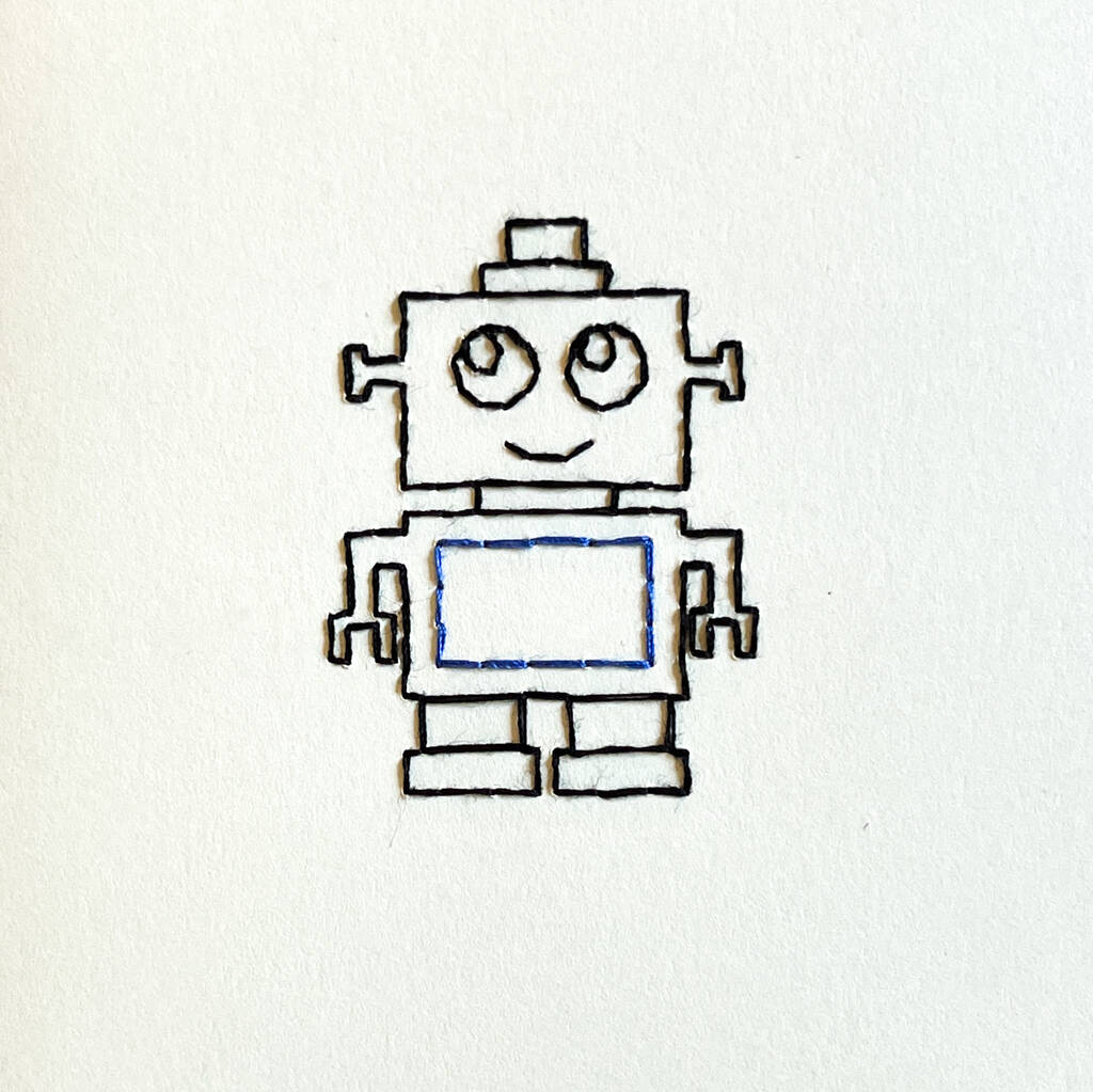 'Robot' Hand Embroidered Card, 1 of 4