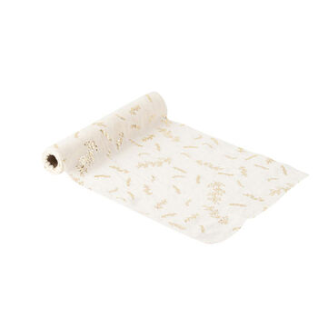 Holly Leaves Christmas Table Runner, Cream And Gold Muslin, 2 of 8