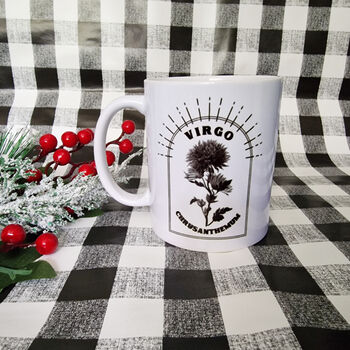 White Glossy Minimal Zodiac Birth Flower Mug, 2 of 7