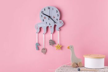 Children's Under The Sea Themed Lavender Octopus Clock, 4 of 5
