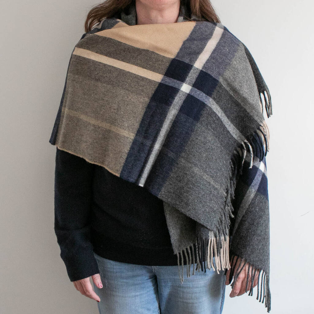 Merino Wool Check And Plain Extra Wide 70cm Stoles, 1 of 12