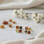 Geometric, Square Sterling Silver And Amber Stud Earrings, thumbnail 2 of 3