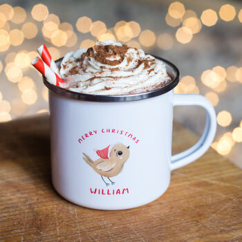 Christmas Robin Personalised Enamel Mug, 2 of 3