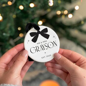 Personalised First Christmas Married Ceramic Bauble, 6 of 10