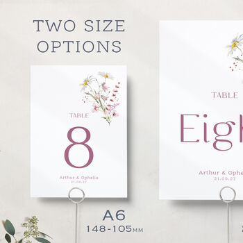 Wedding Table Numbers Cards In Pink Wildflower, 2 of 3