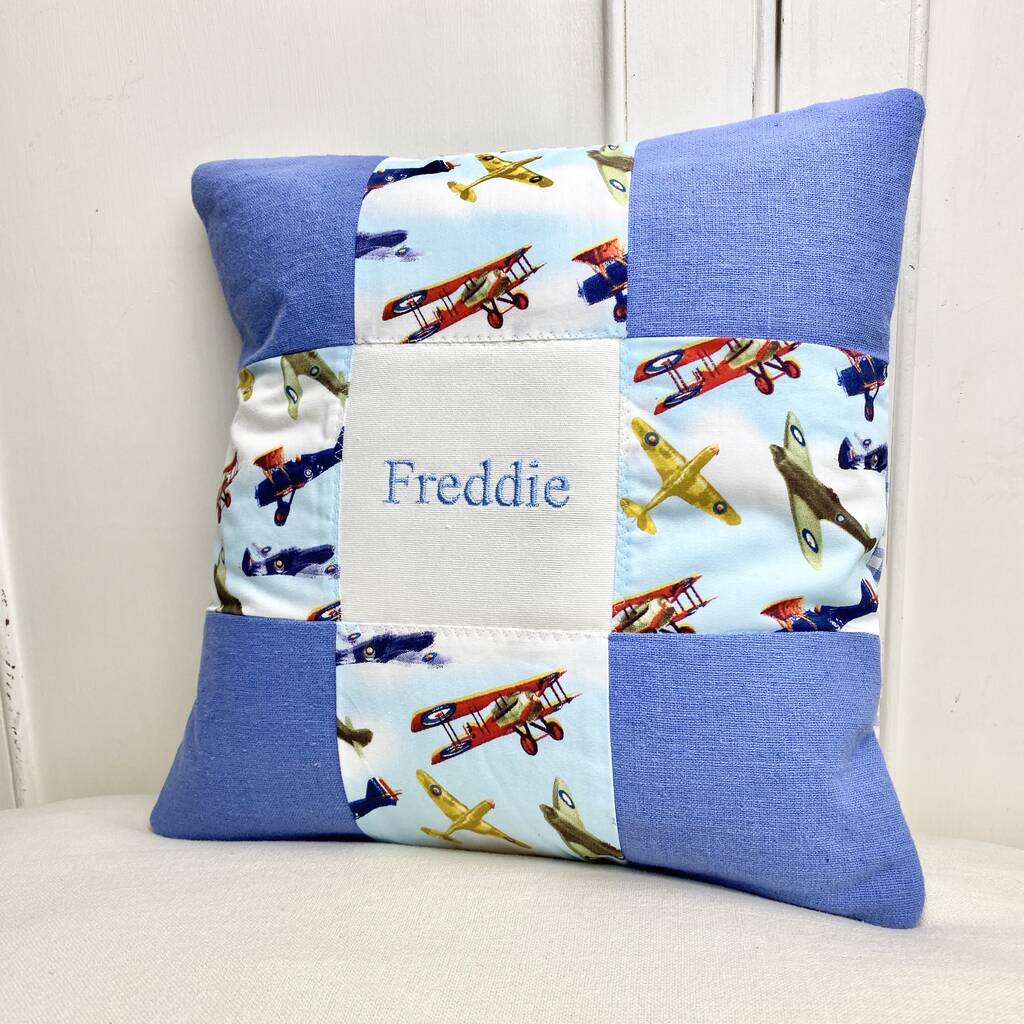 Image of Aeroplane Personalised Name Cushion